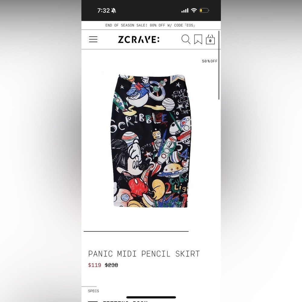 Disney Mickey Scribble Space Print Midi Pencil Skirt | Graphic Cartoon Pop Art - Picture 6 of 6